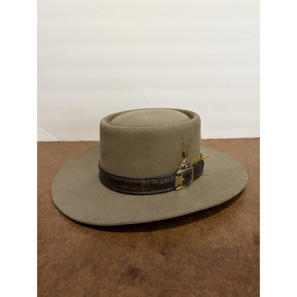 Stetson Brown 3X Beaver Felt Revenger Western Hat w/ Leather Band & Buckle 7 1/8